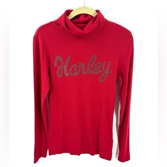 Harley Davidson Turtleneck Womens Medium Rhinestone Logo Ribbed Stretch Biker - Picture 7 of 7